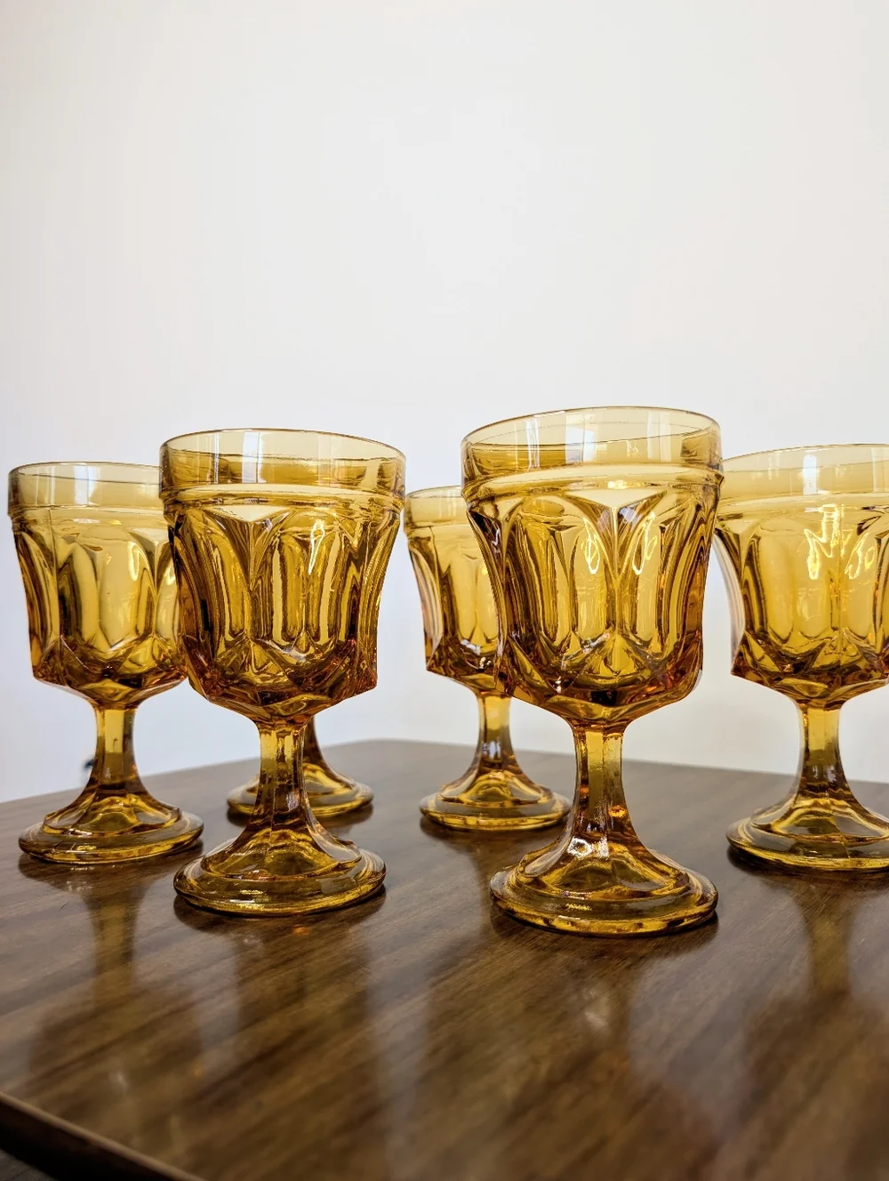 70s Honey Amber Fairfield Pattern By Anchor Hocking On The Rocks Goblet Set Of 6